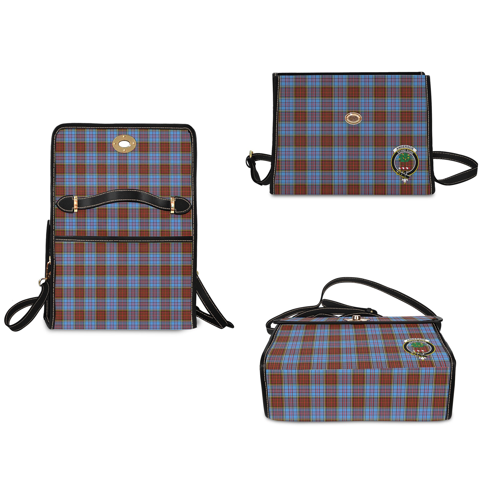 Anderson Modern Tartan Leather Strap Waterproof Canvas Bag with Family Crest - Tartanvibesclothing