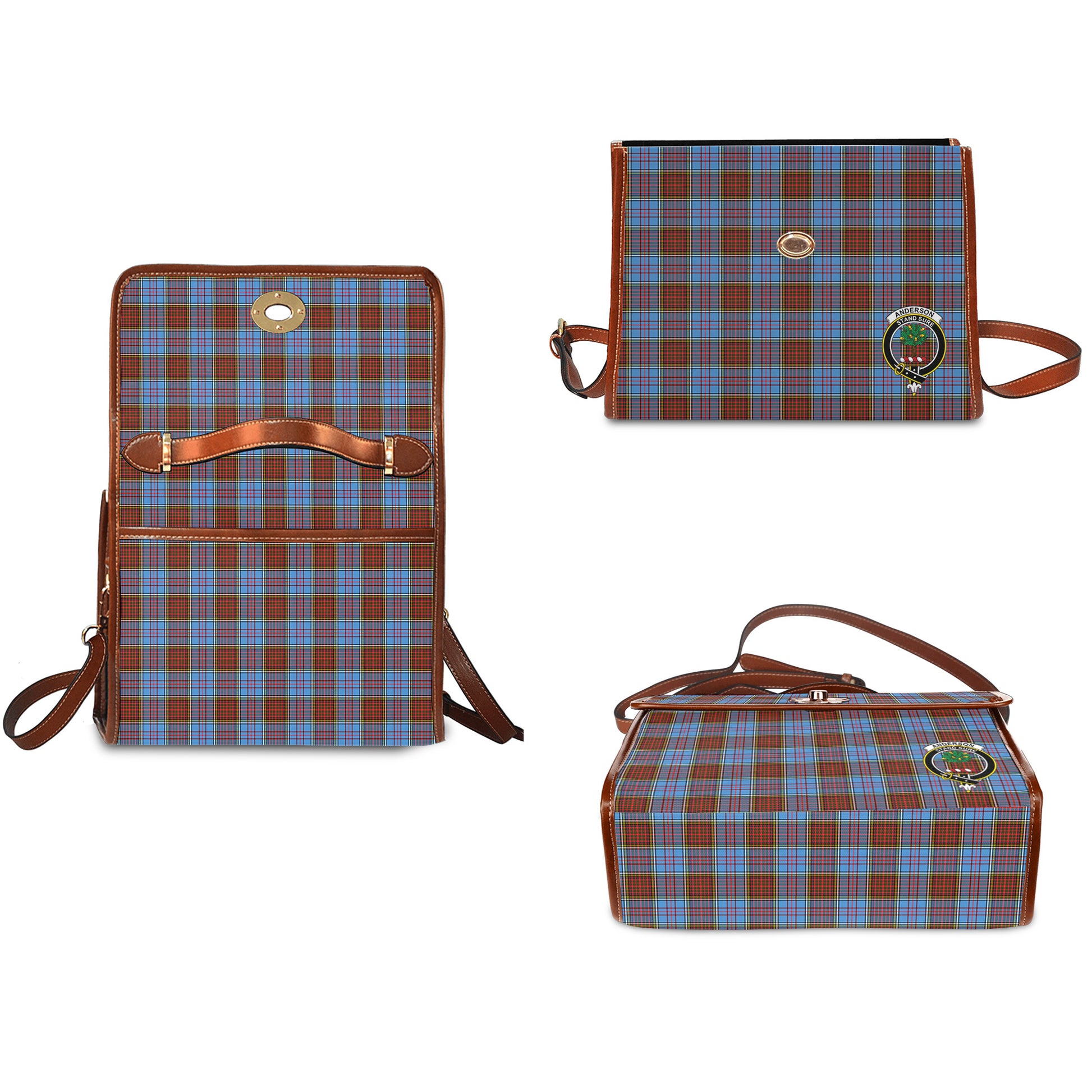 Anderson Modern Tartan Leather Strap Waterproof Canvas Bag with Family Crest - Tartanvibesclothing