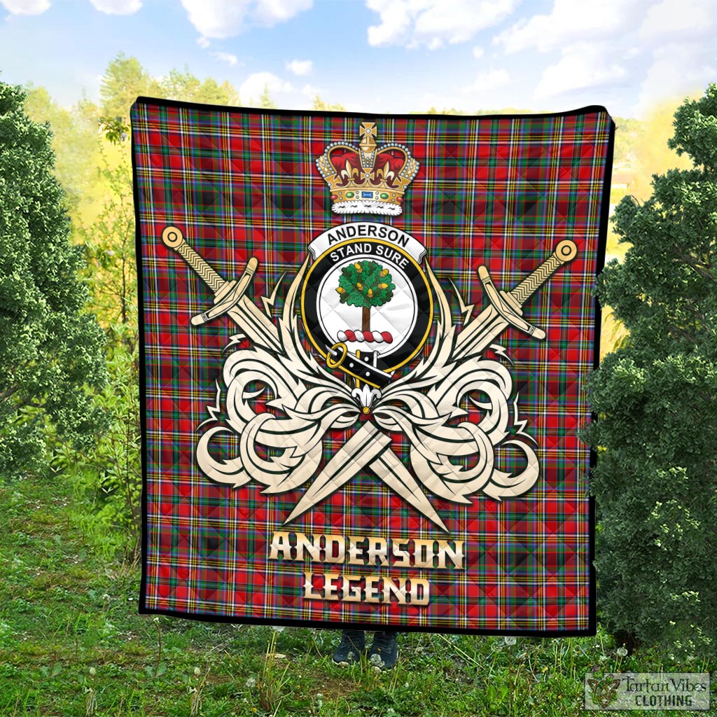 Tartan Vibes Clothing Anderson of Arbrake Tartan Quilt with Clan Crest and the Golden Sword of Courageous Legacy