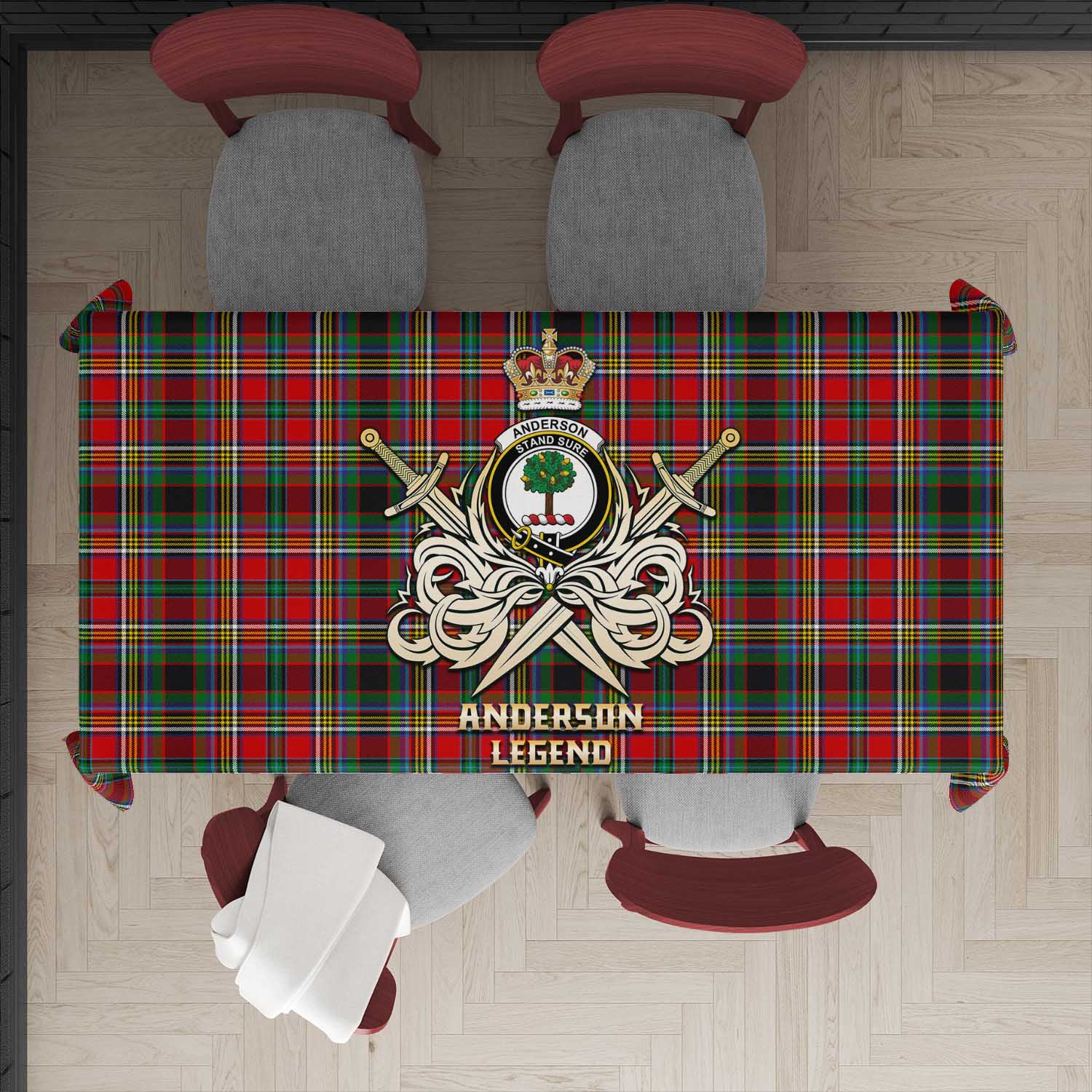 Tartan Vibes Clothing Anderson of Arbrake Tartan Tablecloth with Clan Crest and the Golden Sword of Courageous Legacy