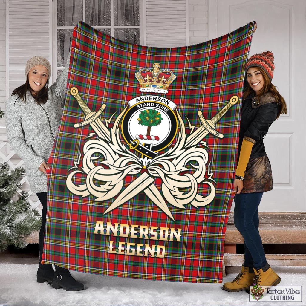 Tartan Vibes Clothing Anderson of Arbrake Tartan Blanket with Clan Crest and the Golden Sword of Courageous Legacy