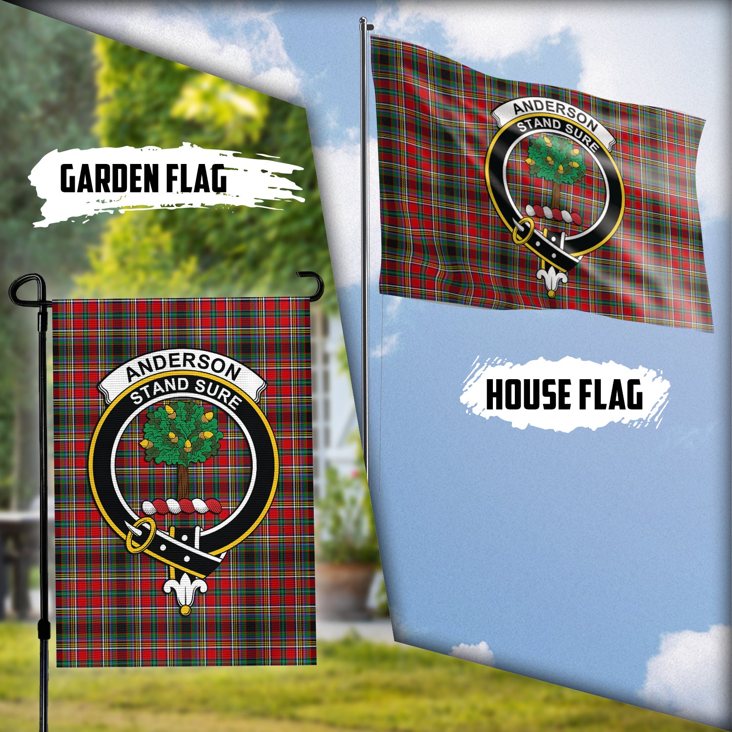 Anderson of Arbrake Tartan Flag with Family Crest Garden Flag (Vertical) - Tartanvibesclothing