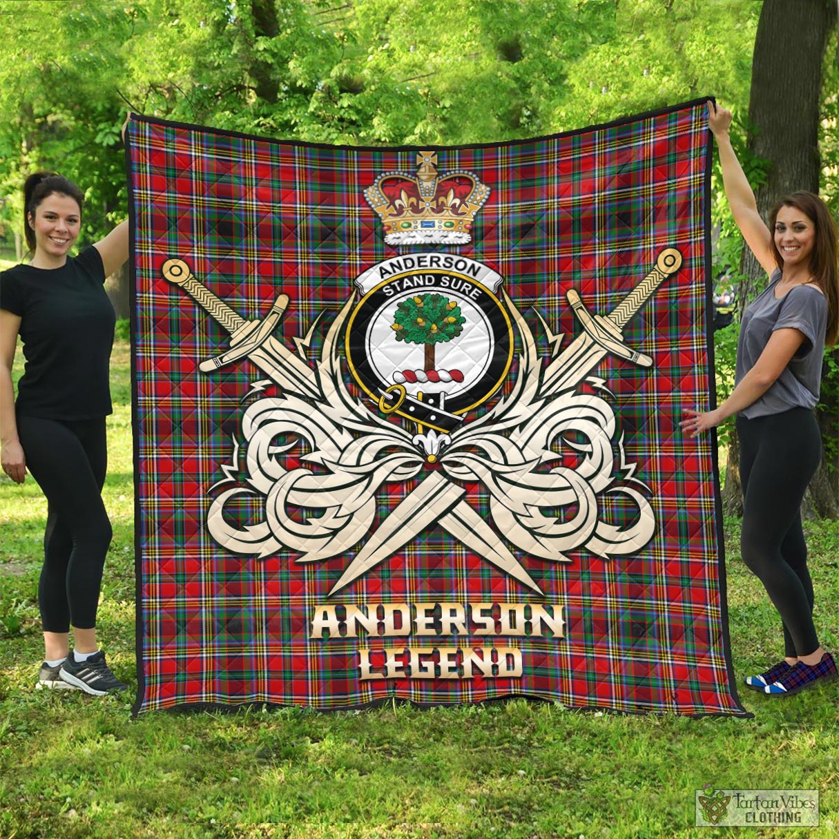 Tartan Vibes Clothing Anderson of Arbrake Tartan Quilt with Clan Crest and the Golden Sword of Courageous Legacy
