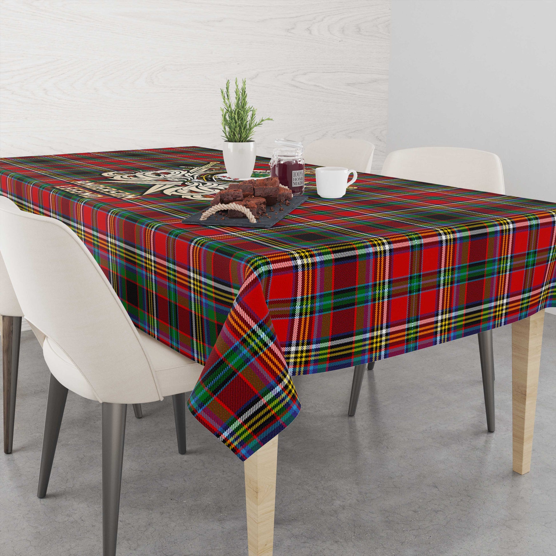 Tartan Vibes Clothing Anderson of Arbrake Tartan Tablecloth with Clan Crest and the Golden Sword of Courageous Legacy