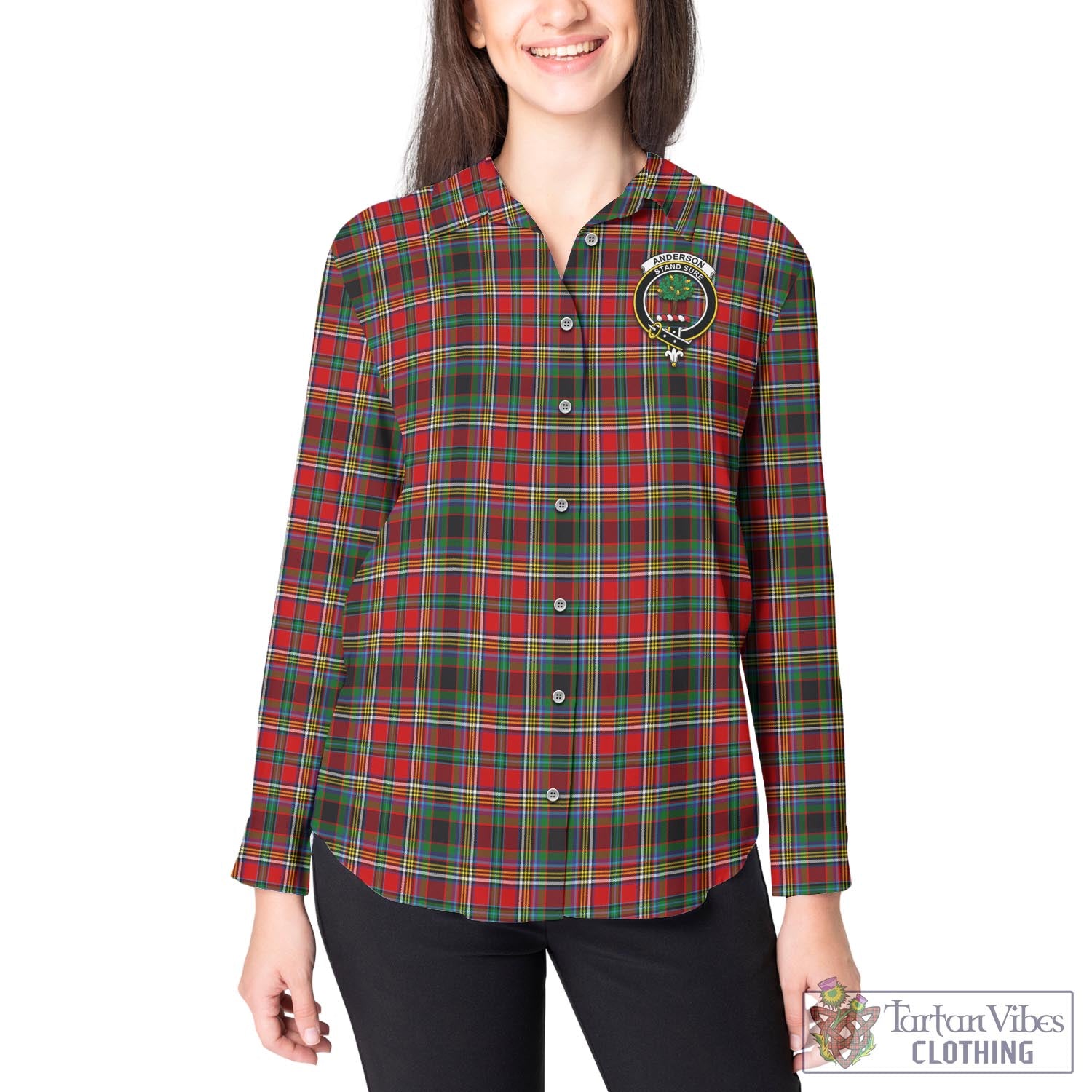 Tartan Vibes Clothing Anderson of Arbrake Tartan Womens Casual Shirt with Family Crest