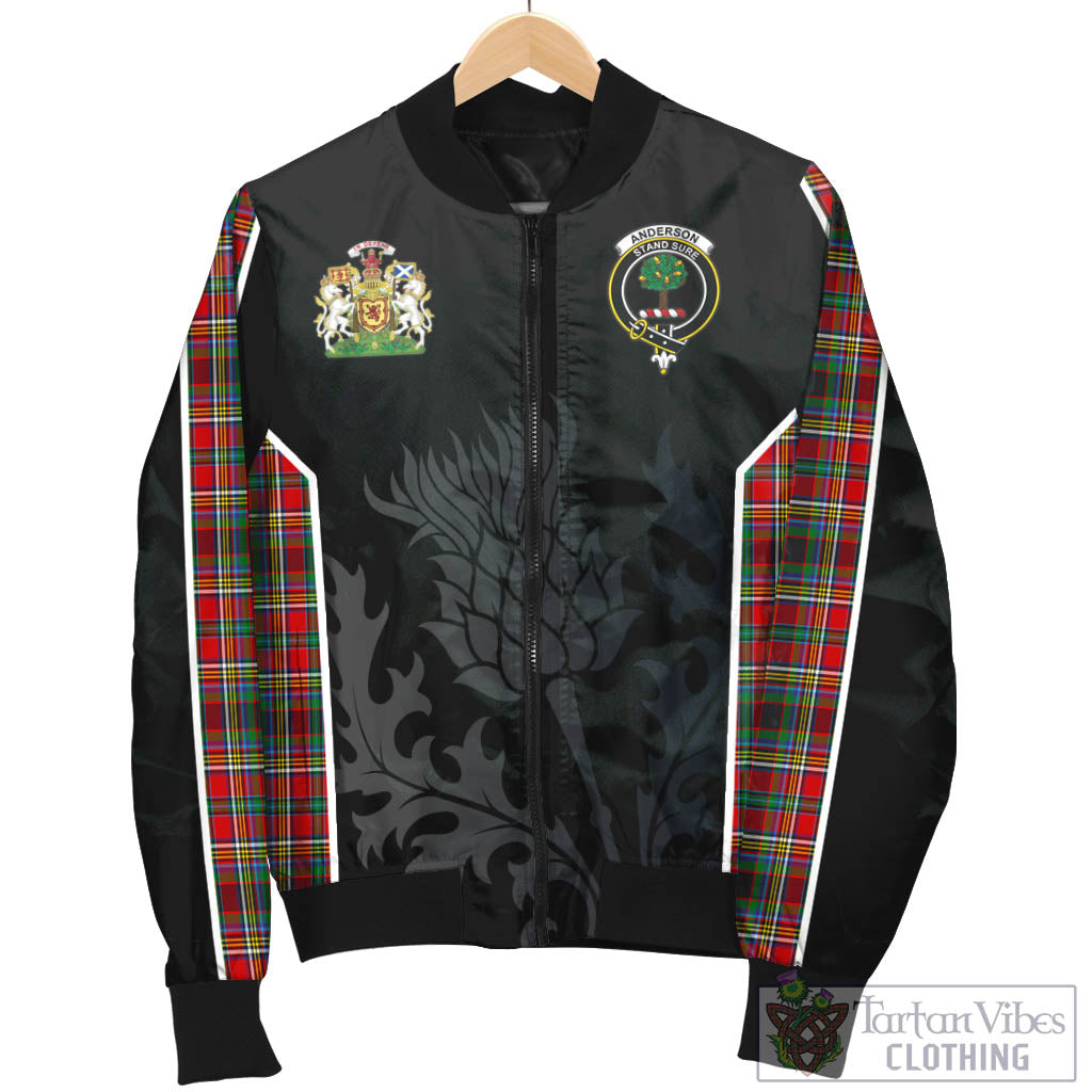 Tartan Vibes Clothing Anderson of Arbrake Tartan Bomber Jacket with Family Crest and Scottish Thistle Vibes Sport Style