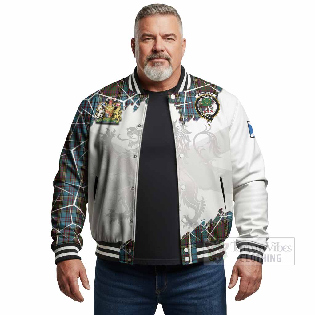 Anderson Tartan Baseball Jacket with Family Crest and Lion Rampant Grunge Style