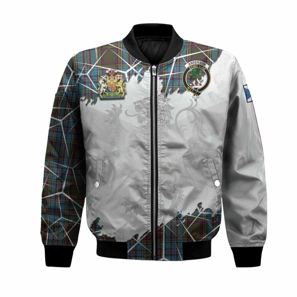 Anderson Tartan Bomber Jacket with Family Crest and Lion Rampant Grunge Style