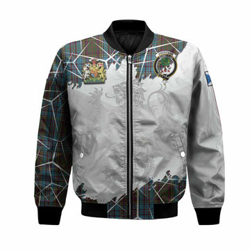 Anderson Tartan Bomber Jacket with Family Crest and Lion Rampant Grunge Style