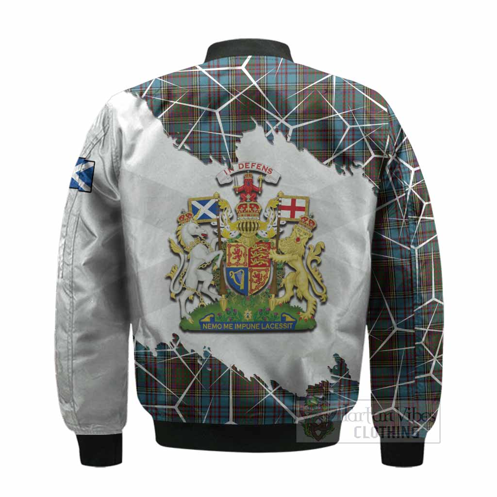 Anderson Tartan Bomber Jacket with Family Crest and Lion Rampant Grunge Style