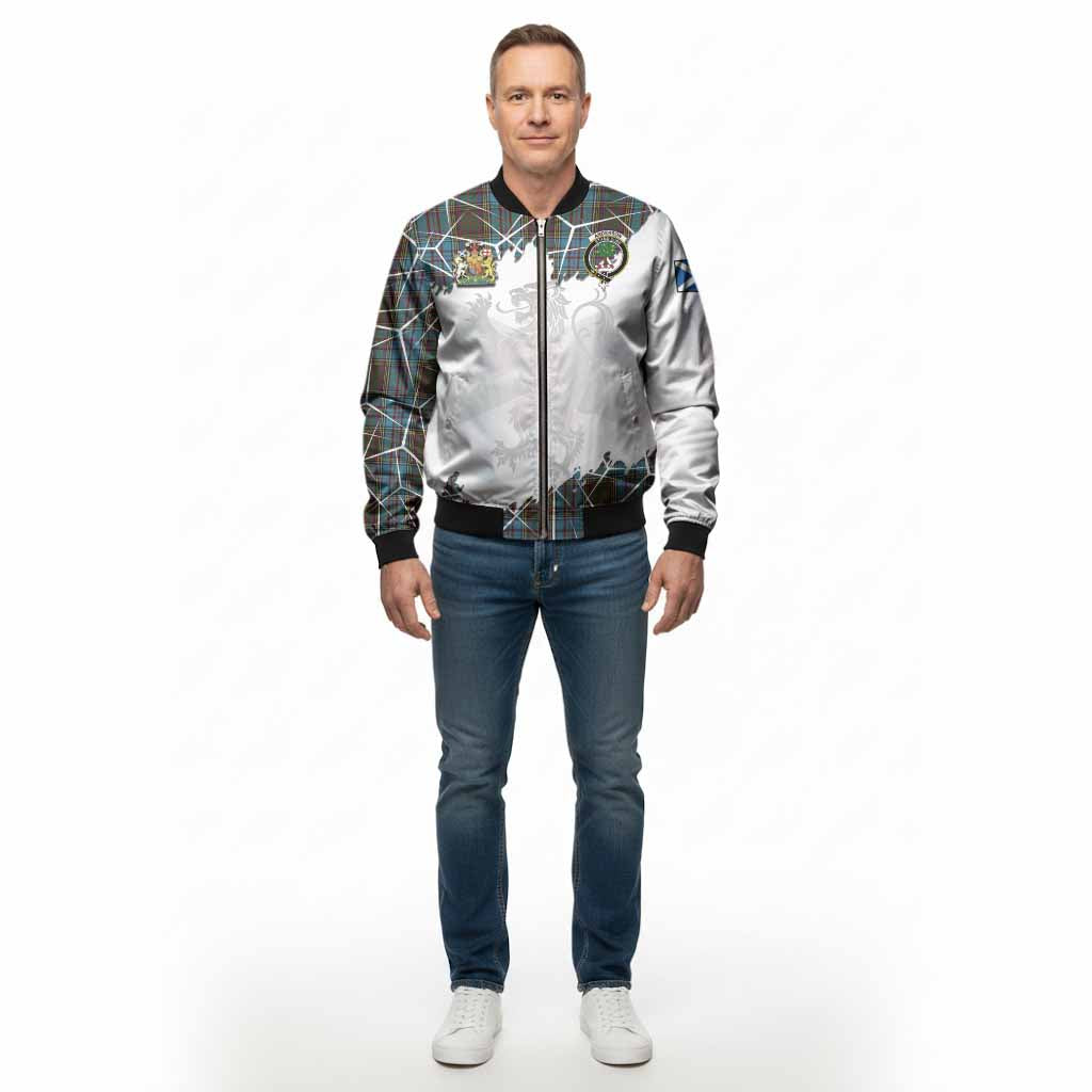 Anderson Tartan Bomber Jacket with Family Crest and Lion Rampant Grunge Style