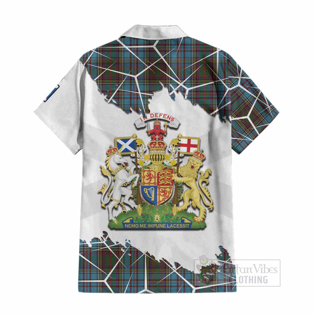 Anderson Tartan Cotton Hawaiian Shirt with Family Crest and Lion Rampant Grunge Style