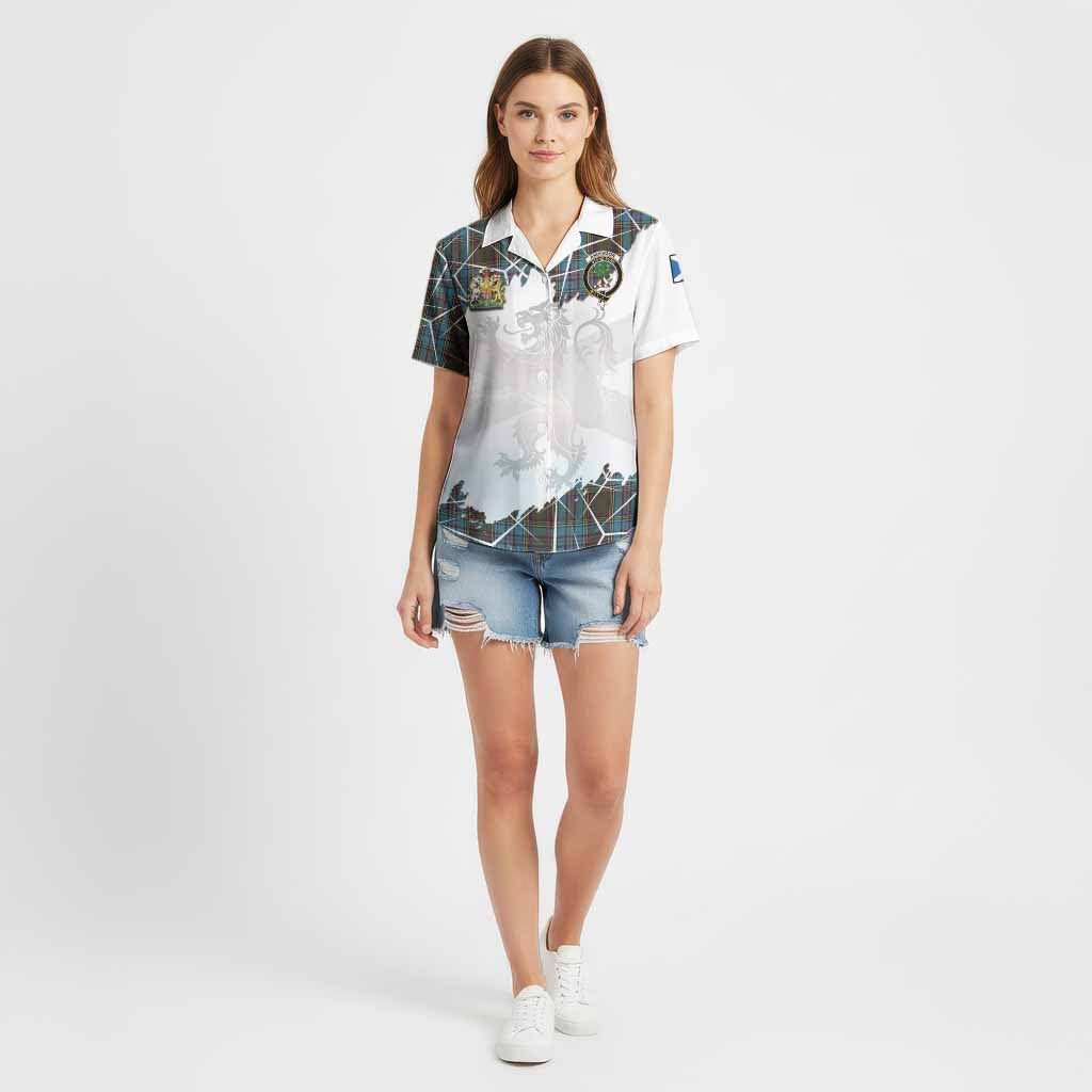 Anderson Tartan Cotton Hawaiian Shirt with Family Crest and Lion Rampant Grunge Style