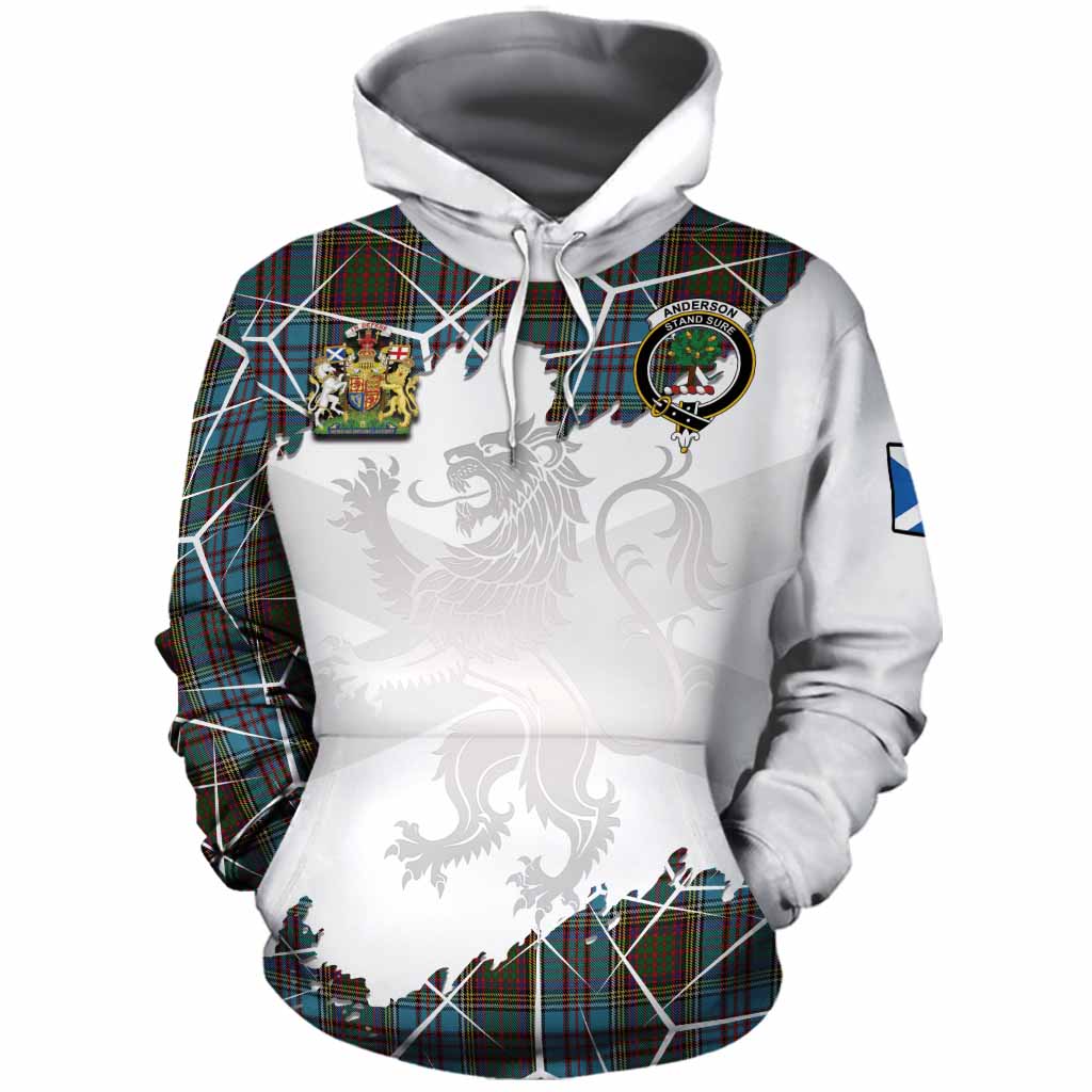 Anderson Tartan Cotton Hoodie with Family Crest and Lion Rampant Grunge Style