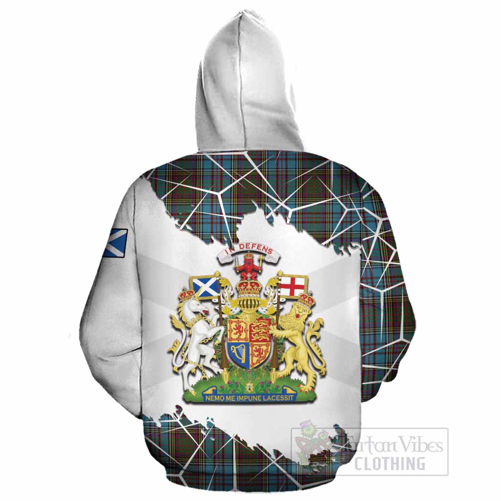 Anderson Tartan Cotton Hoodie with Family Crest and Lion Rampant Grunge Style