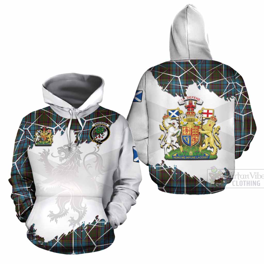 Anderson Tartan Cotton Hoodie with Family Crest and Lion Rampant Grunge Style