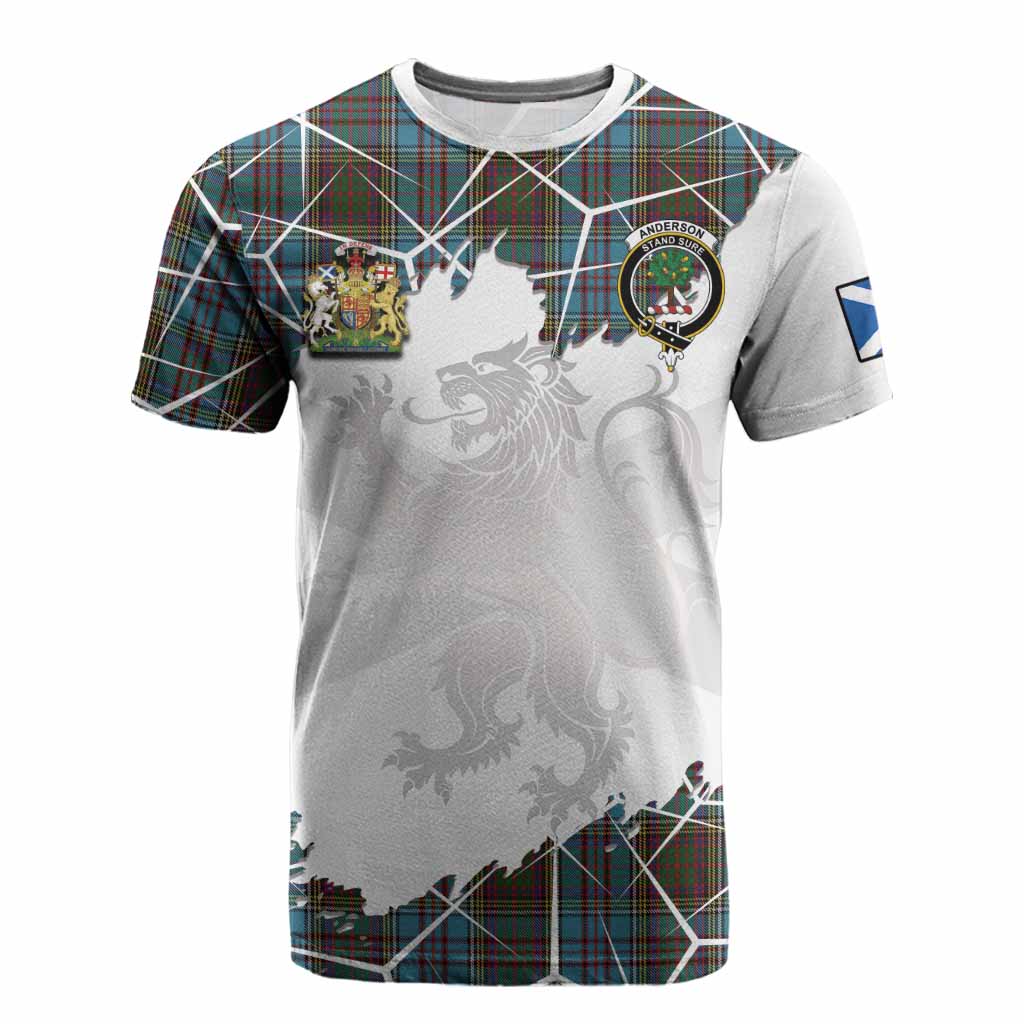 Anderson Tartan Cotton T-shirt with Family Crest and Lion Rampant Grunge Style