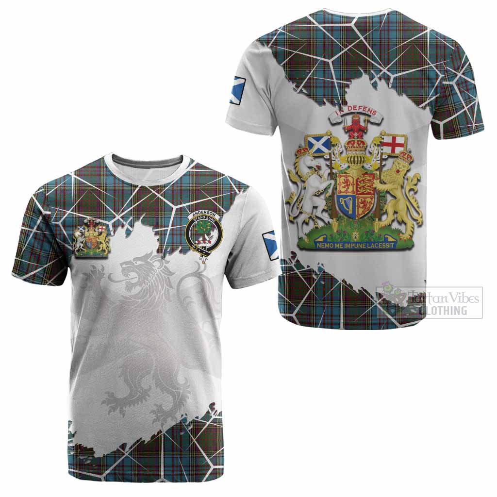 Anderson Tartan Cotton T-shirt with Family Crest and Lion Rampant Grunge Style