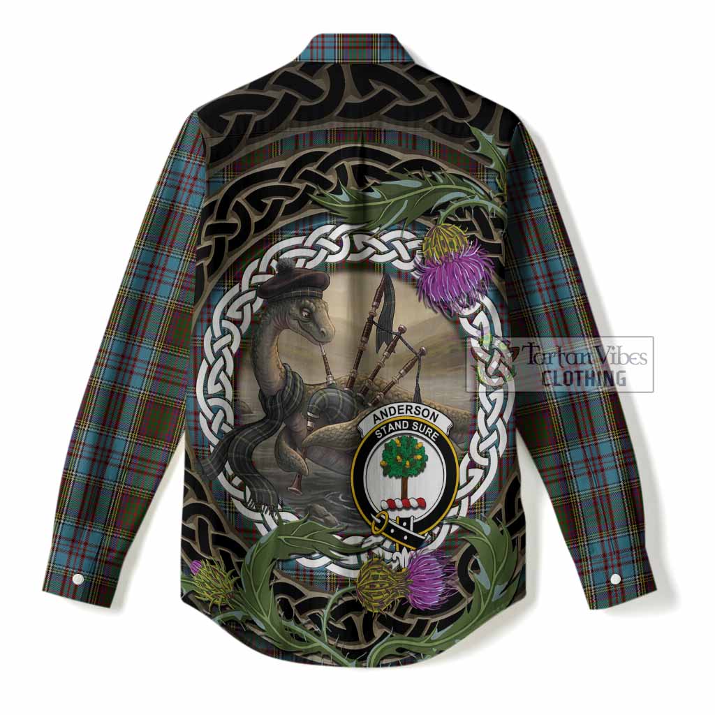 Anderson Tartan Crest Bagpipe Nessie Women Casual Shirt Scottish Loch Ness Monster Celtic Thistle