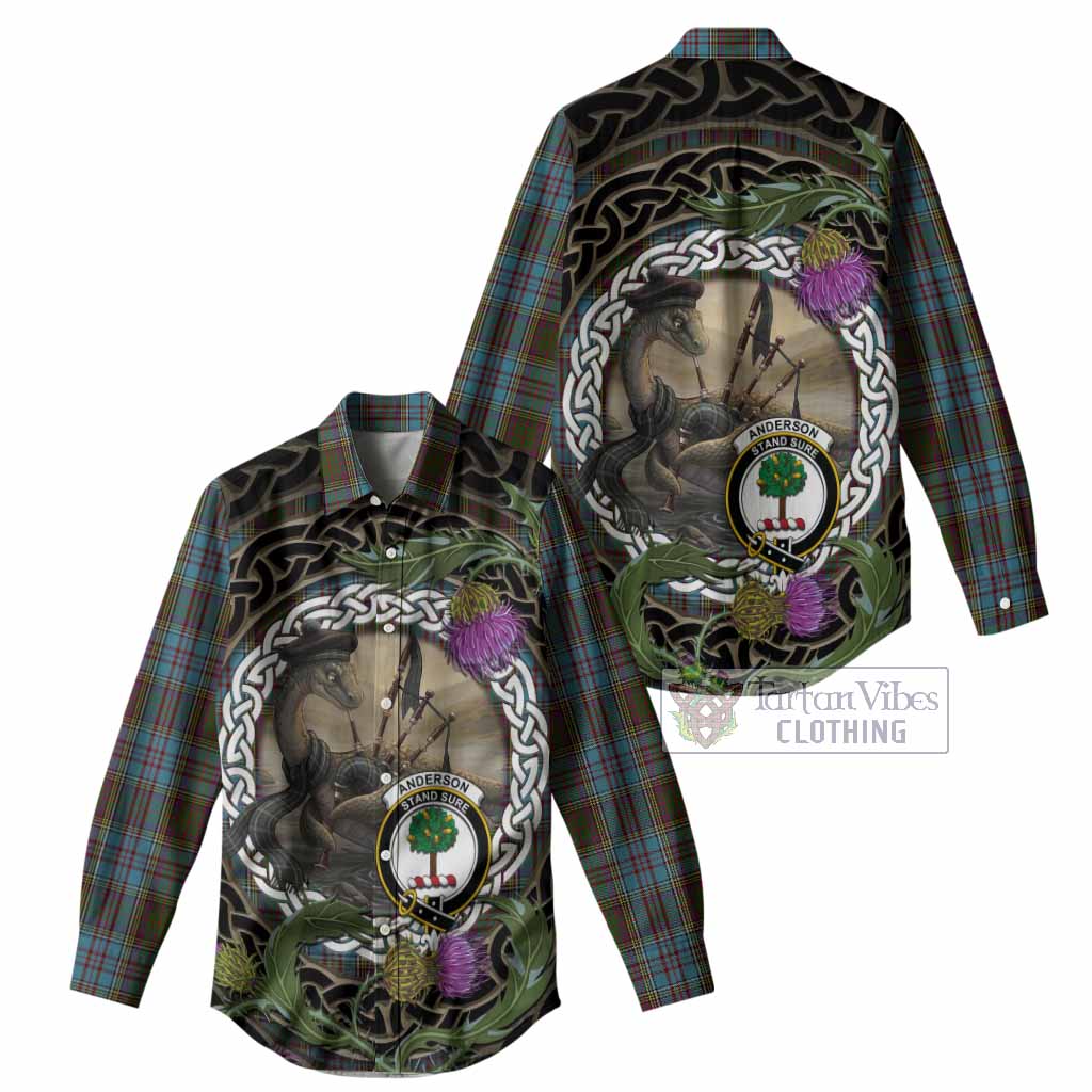 Anderson Tartan Crest Bagpipe Nessie Women Casual Shirt Scottish Loch Ness Monster Celtic Thistle
