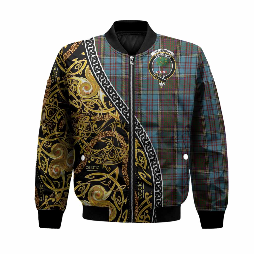 Anderson Tartan Crest Bomber Jacket Celtic Knot and Triple Trickle Spiral Symbols