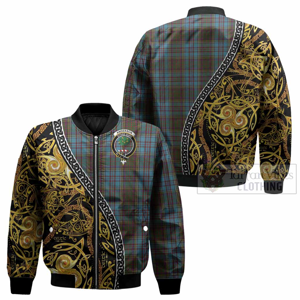Anderson Tartan Crest Bomber Jacket Celtic Knot and Triple Trickle Spiral Symbols