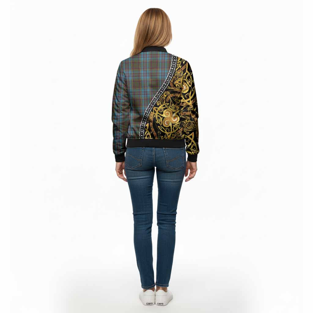 Anderson Tartan Crest Bomber Jacket Celtic Knot and Triple Trickle Spiral Symbols