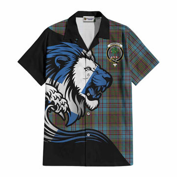 Anderson Tartan Crest Cotton Hawaiian Shirt Scottish Golden Lions Wave Flow