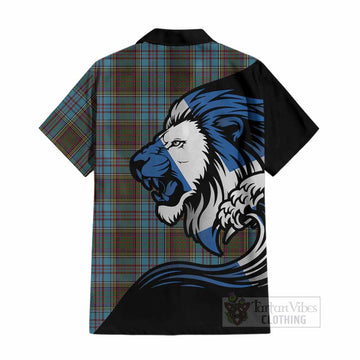 Anderson Tartan Crest Cotton Hawaiian Shirt Scottish Golden Lions Wave Flow