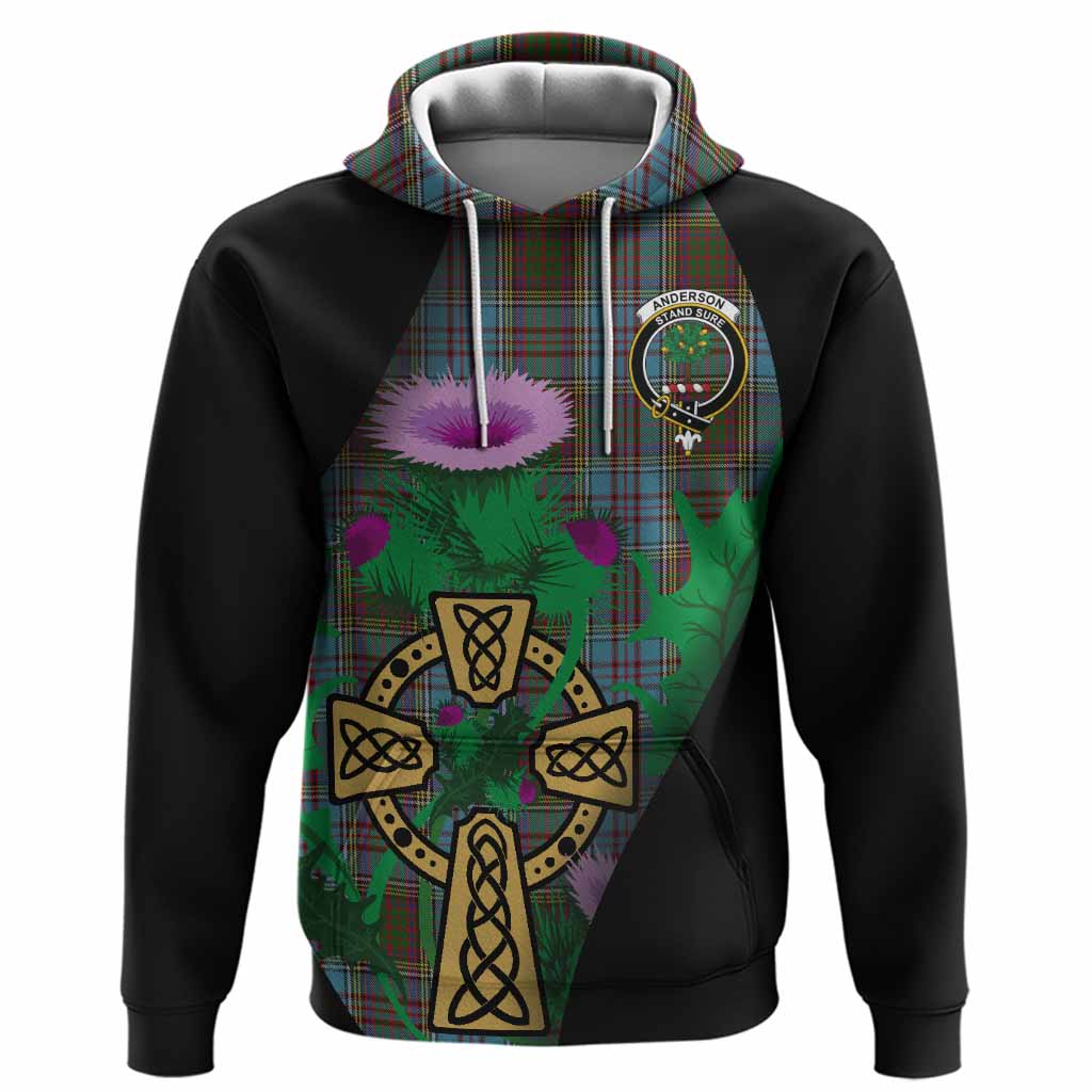 Anderson Tartan Crest Hoodie Celtic Cross Thistle Flowers