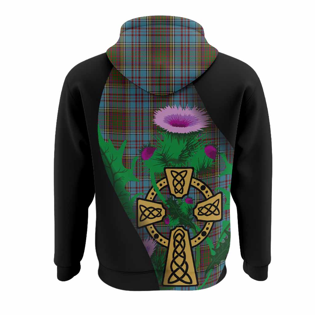Anderson Tartan Crest Hoodie Celtic Cross Thistle Flowers
