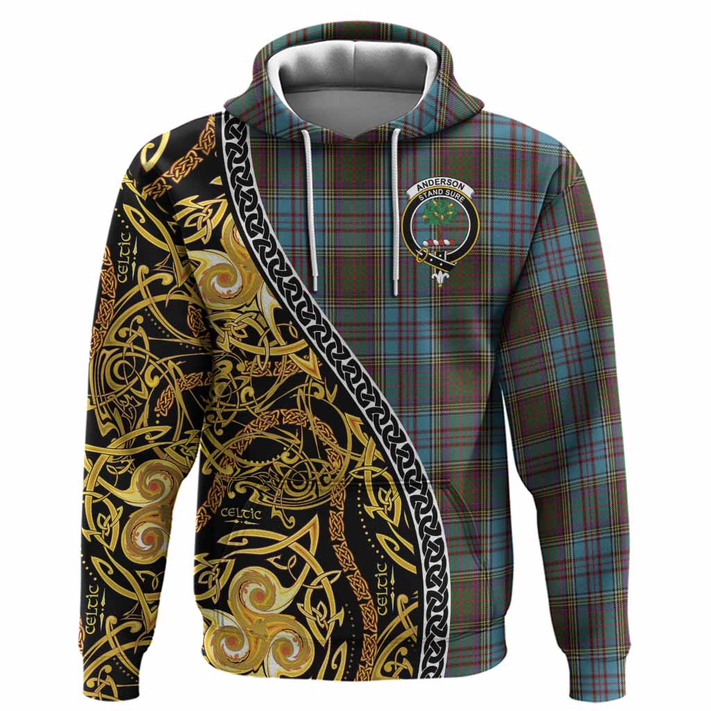 Anderson Tartan Crest Hoodie Celtic Knot and Triple Trickle Spiral Symbols