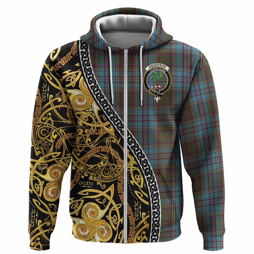 Anderson Tartan Crest Hoodie Celtic Knot and Triple Trickle Spiral Symbols