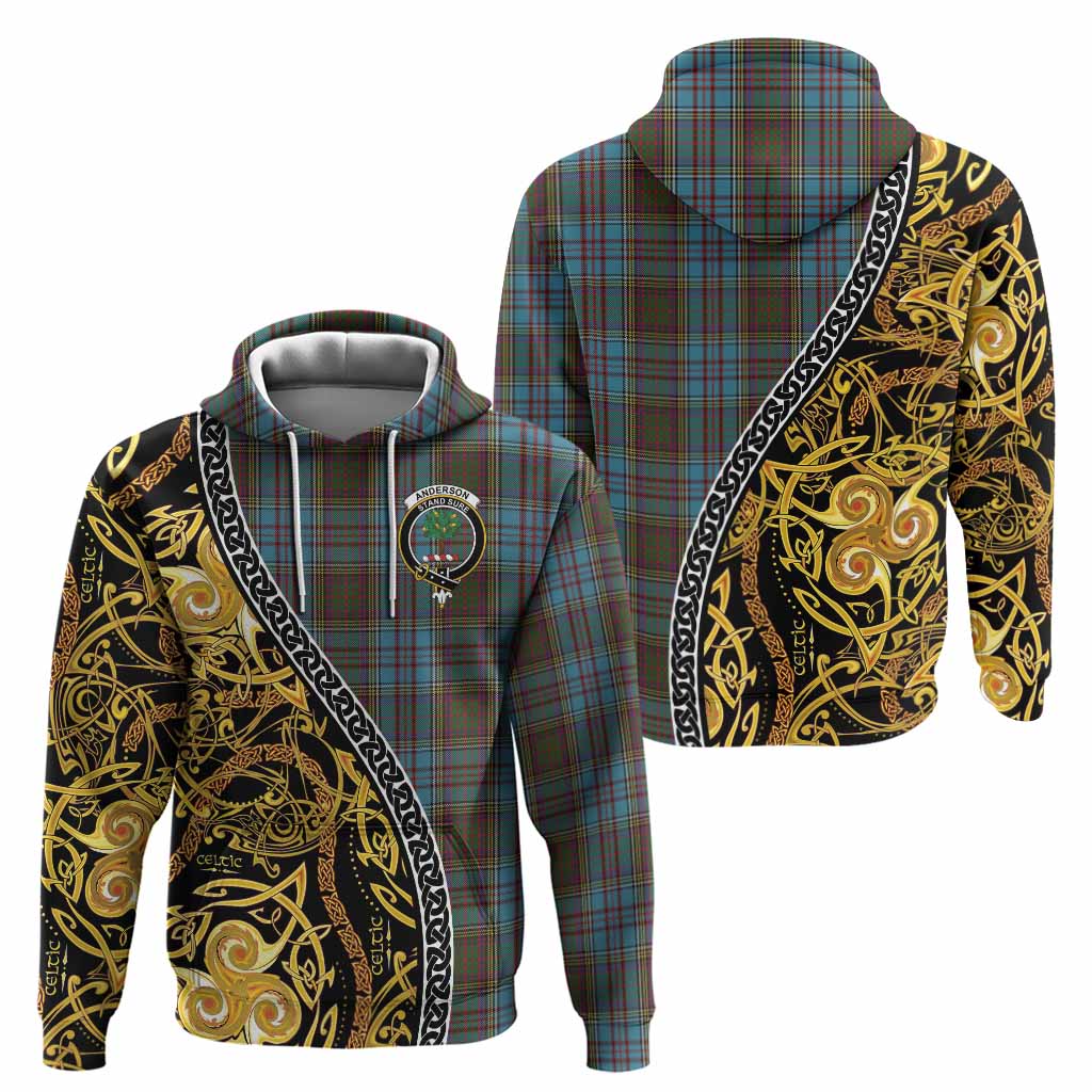 Anderson Tartan Crest Hoodie Celtic Knot and Triple Trickle Spiral Symbols