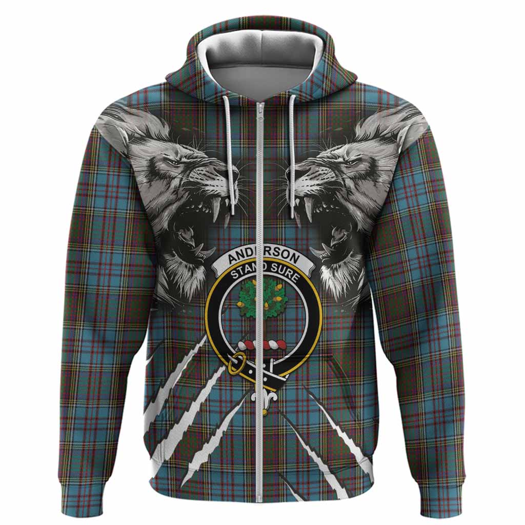 Anderson Tartan Crest Hoodie Ferocious Lion Style
