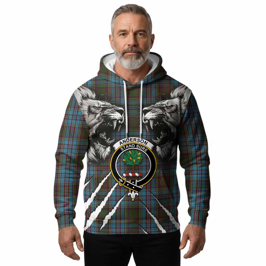 Anderson Tartan Crest Hoodie Ferocious Lion Style