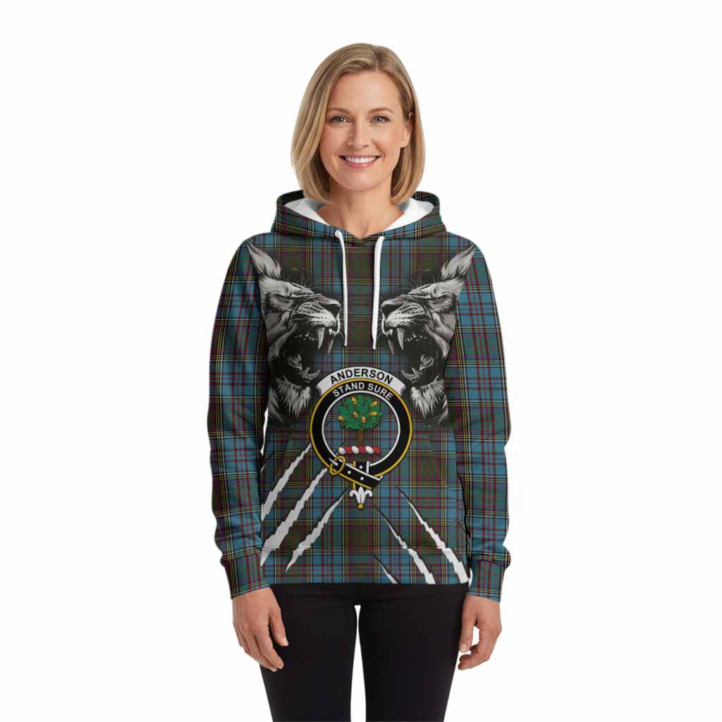 Anderson Tartan Crest Hoodie Ferocious Lion Style