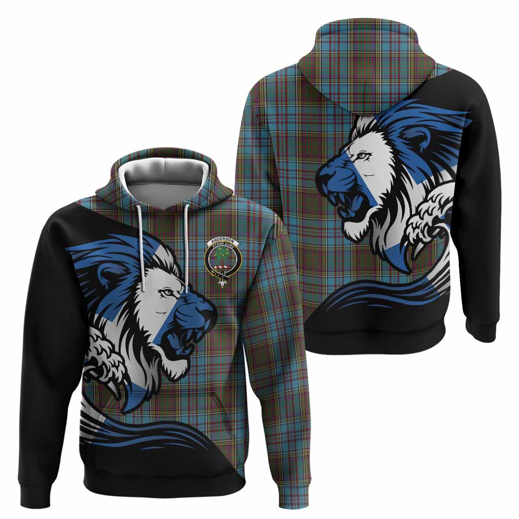 Anderson Tartan Crest Hoodie Scottish Golden Lions Wave Flow