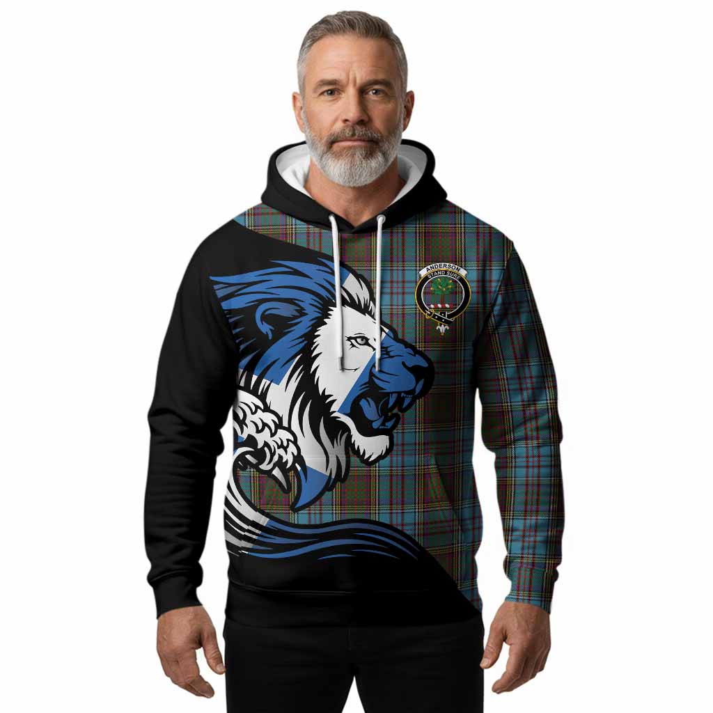 Anderson Tartan Crest Hoodie Scottish Golden Lions Wave Flow
