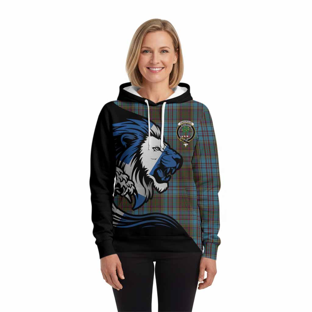 Anderson Tartan Crest Hoodie Scottish Golden Lions Wave Flow