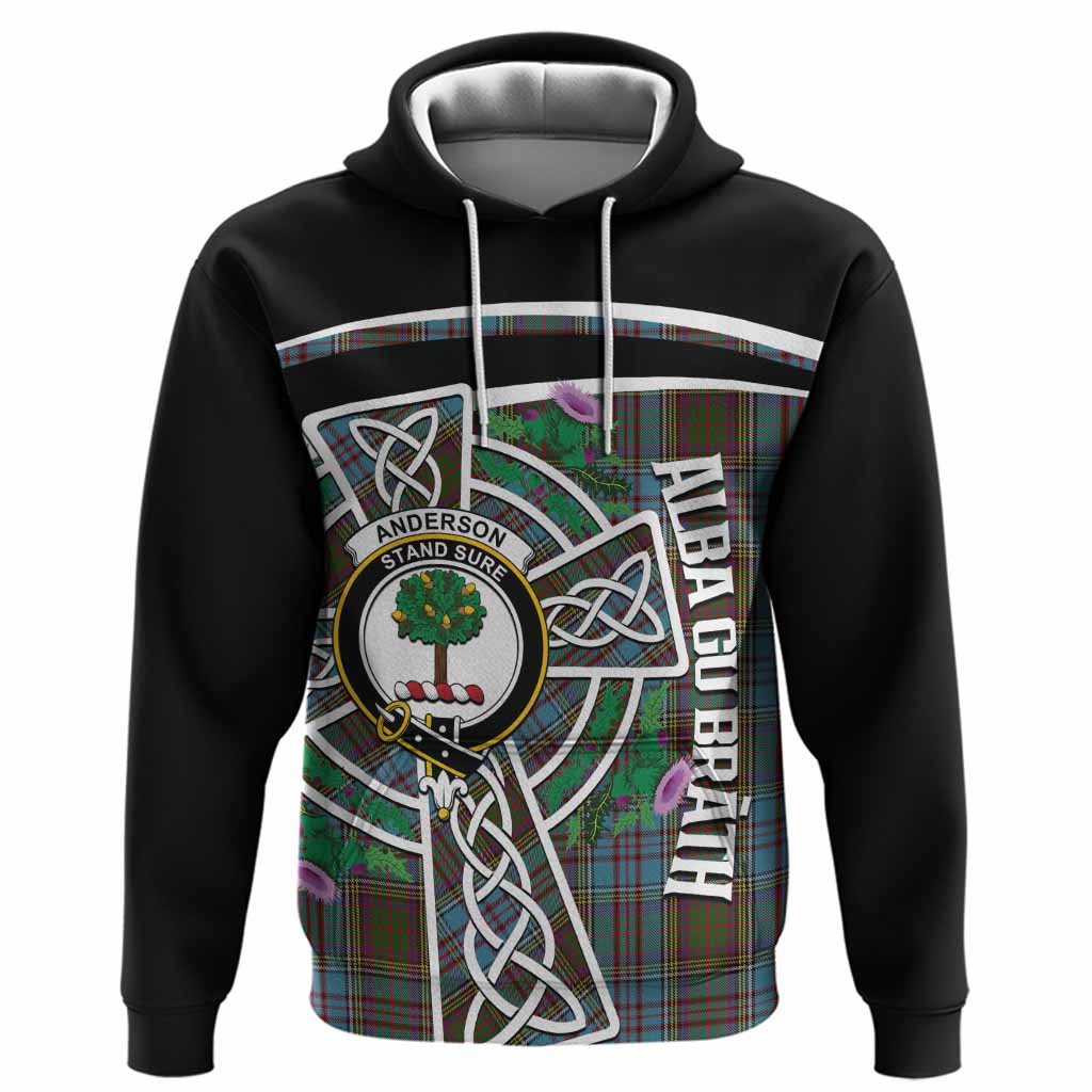 Anderson Tartan Crest Hoodie Scottish Thistle Celtic Cross Alba Gu Brath