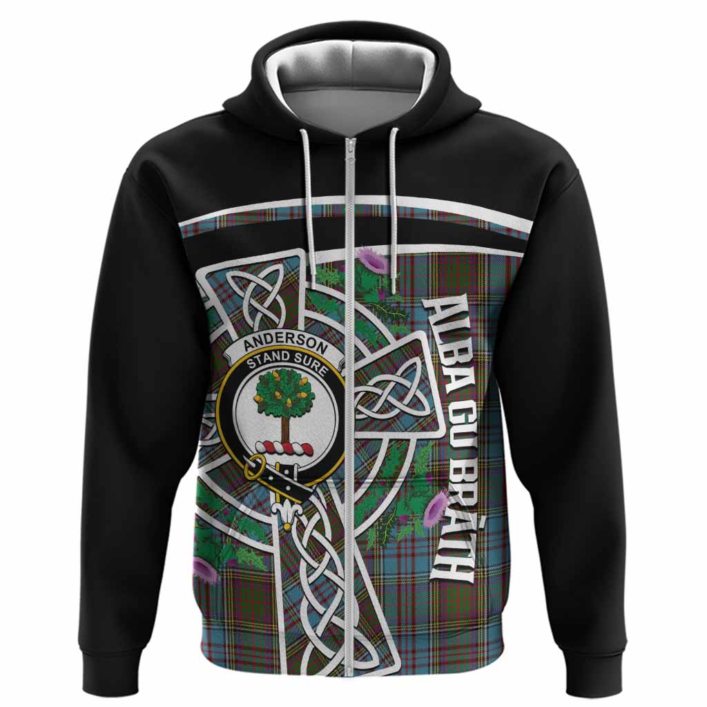 Anderson Tartan Crest Hoodie Scottish Thistle Celtic Cross Alba Gu Brath