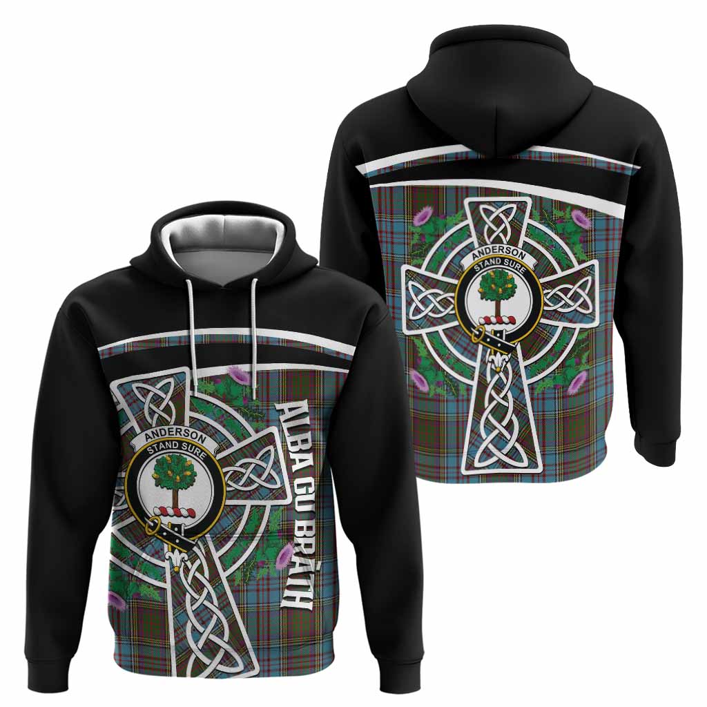 Anderson Tartan Crest Hoodie Scottish Thistle Celtic Cross Alba Gu Brath