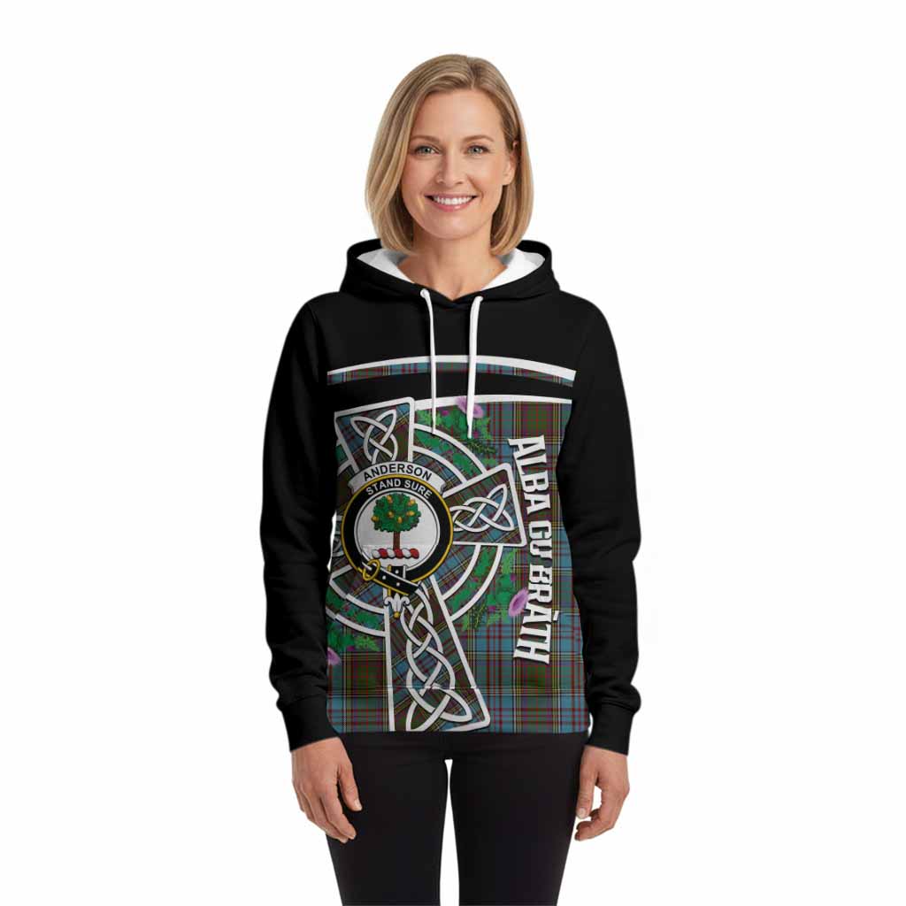Anderson Tartan Crest Hoodie Scottish Thistle Celtic Cross Alba Gu Brath