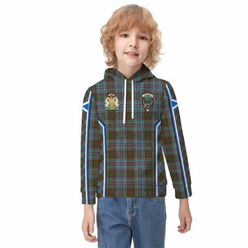 Anderson Tartan Crest Kid Hoodie Scotland Coat of Arm Flag Style