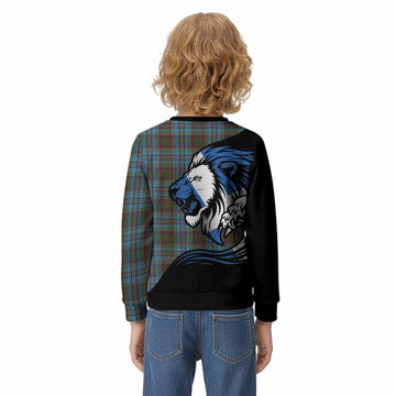 Anderson Tartan Crest Kid Knitted Sweatshirt Scottish Golden Lions Wave Flow