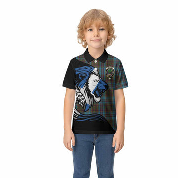 Anderson Tartan Crest Kid Polo Shirt Scottish Golden Lions Wave Flow