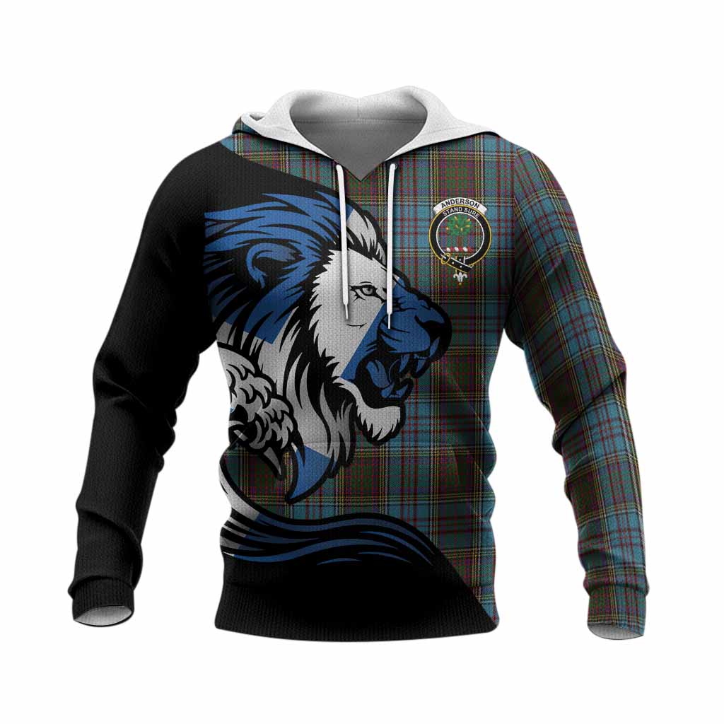 Anderson Tartan Crest Knitted Hoodie Scottish Golden Lions Wave Flow