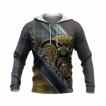 Anderson Tartan Crest Knitted Hoodie Scottish Triskele Celtic