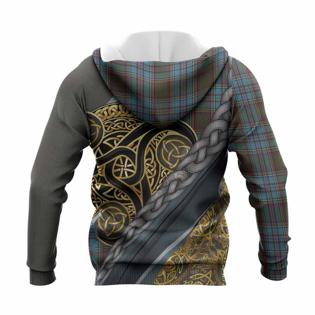 Anderson Tartan Crest Knitted Hoodie Scottish Triskele Celtic
